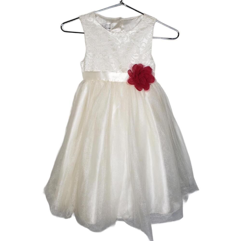 Couture Princess Girls Sz 4 Wedding Flower Girl Heart Cutout Detail Dress (1726)